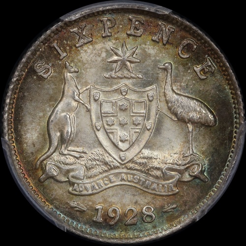 1928 Sixpence Choice Unc (PCGS MS64)