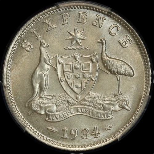 1934 Sixpence Gem Unc (PCGS MS65)