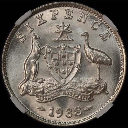1938 Sixpence NGC MS66