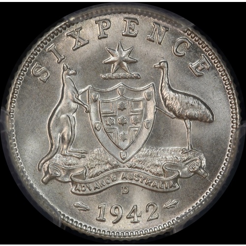 1942-D Sixpence Gem Unc (PCGS MS65)