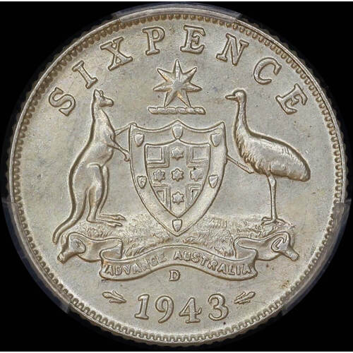 1943-D Sixpence Choice Unc (PCGS MS63)