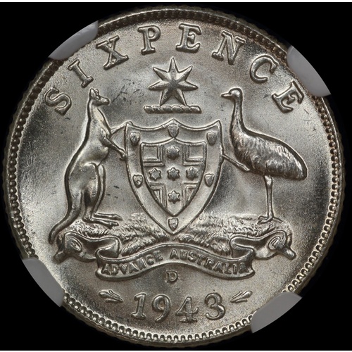 1943-D Sixpence NGC MS65