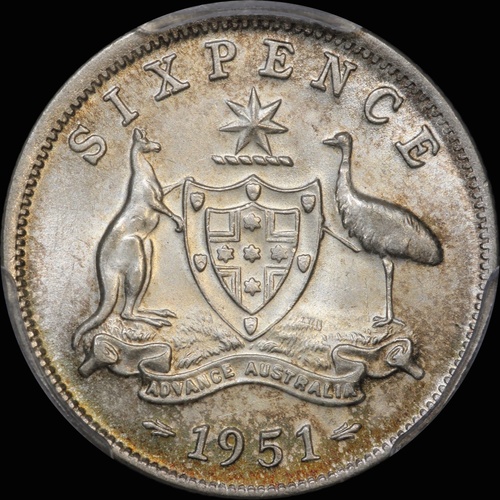 1951 Sixpence Choice Unc (PCGS MS63)