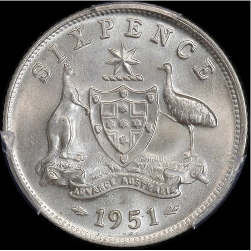 1951 Sixpence Gem Unc (PCGS MS65)