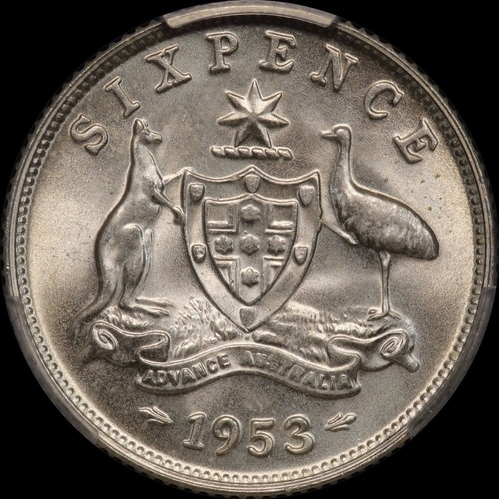 1953 Sixpence Choice Unc (PCGS MS64)