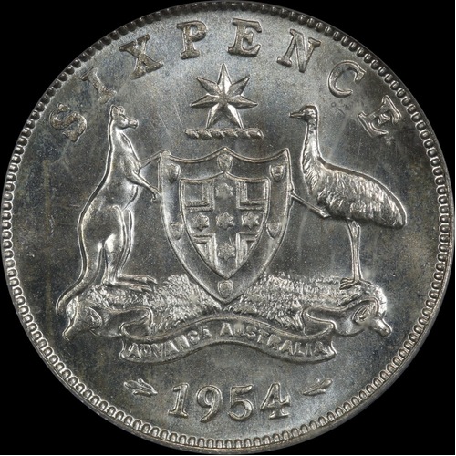 1954 Sixpence Choice Unc (PCGS MS64)