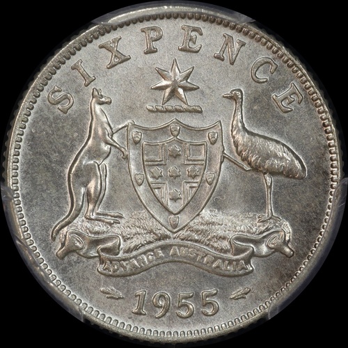 1955 Sixpence Gem Unc (PCGS MS 66)
