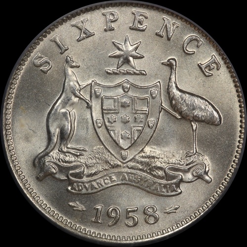 1958 Sixpence Choice Unc (PCGS MS64)