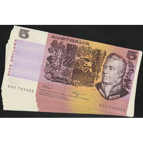 1990 $5 Note Fraser/Higgins R212 about Uncirculated Consecutive Run of 16