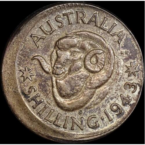 1943-S Shilling 4mm Offstrike Error good VF