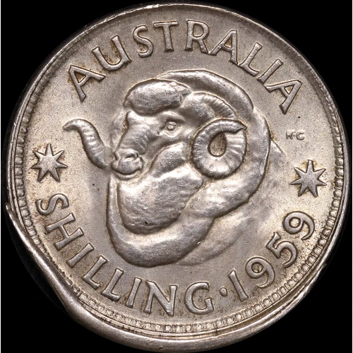 1959 Shilling Offstrike Error about Unc