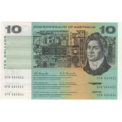 1967 $10 Note Consecutive Trio Coombs/Randall R302 good EF