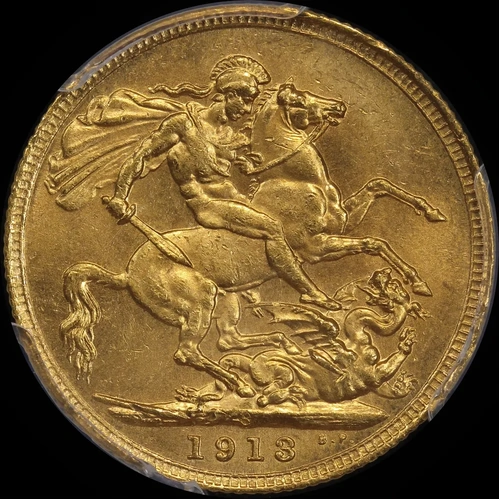 1913 Sydney George V Large Head Sovereign Uncirculated (PCGS MS62)