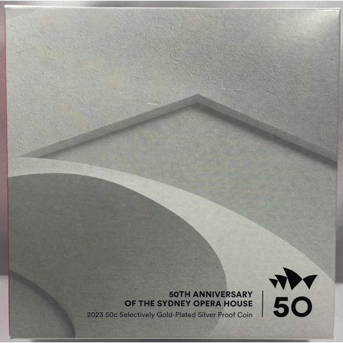 2023 50 Cent Selectively Gold Plated Silver Proof Coin Sydney Opera House 50th Anniversary