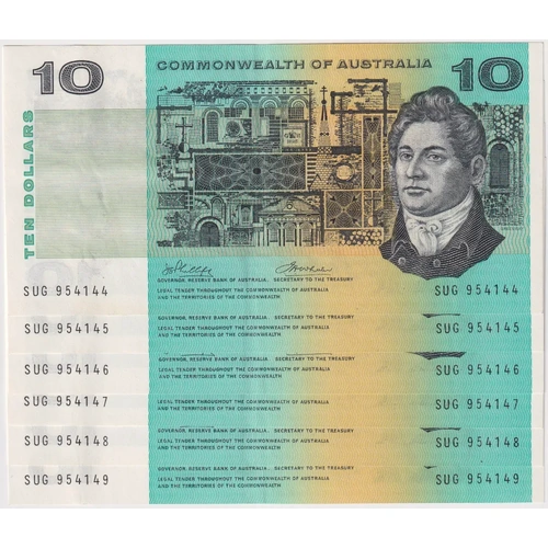 1972 $10 Consecutive Run of 6 Notes Commonwealth of Australia Phillips/Wheeler R304 Extremely Fine