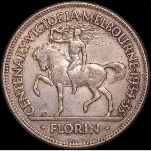 1934/5 Florin Melbourne Centenary about EF