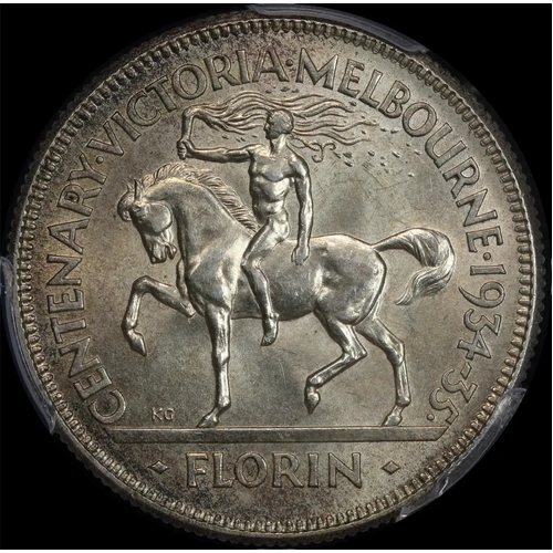 1934/5 Florin Melbourne Centenary Choice Unc (PCGS MS63)