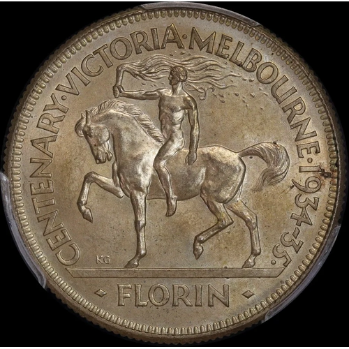 1934/5 Florin Melbourne Centenary Choice Unc (PCGS MS64)
