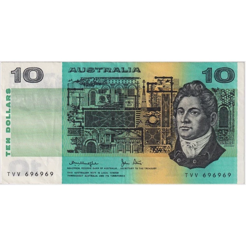 1979 $10 Note OCR-B Serials Side Thread Knight/Stone R307B Extremely Fine Repeater Serial Number