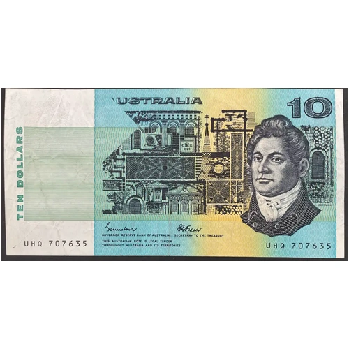 1985 $10 Note Print Obstruction Error Johnston/Fraser R309 Extremely Fine