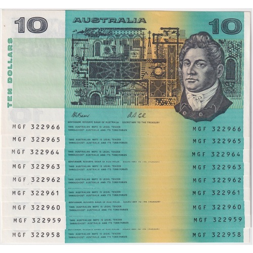 1991 $10 Note Paper Fraser/Cole With PIL R313a Consecutive Run of 9 about Unc