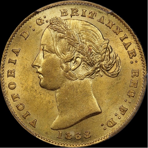 1868 Sydney Mint Type II Sovereign PCGS AU58