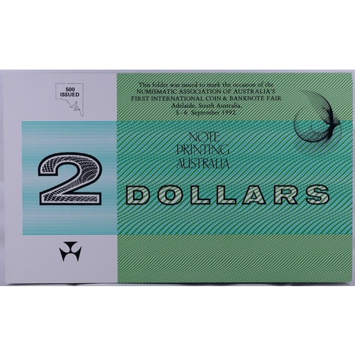 1992 $2 Note Folder Johnston/Fraser Adelaide International Coin and Banknote Fair