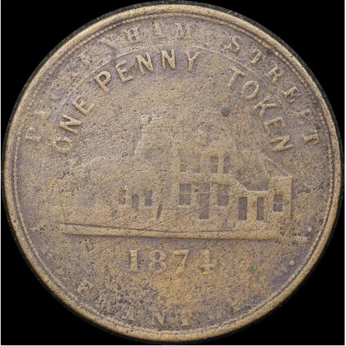 1874 Henderson Copper One Penny Token A#218 Fine