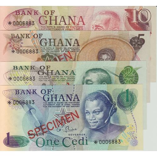 1977 Ghana Four Note Specimen Set Pick Cs1 Unc