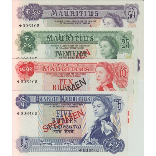 1978 Mauritius Four Note Specimen Set Pick Cs1 Unc