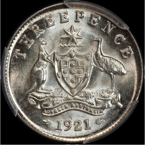 1921 Threepence Gem Unc (PCGS MS66)
