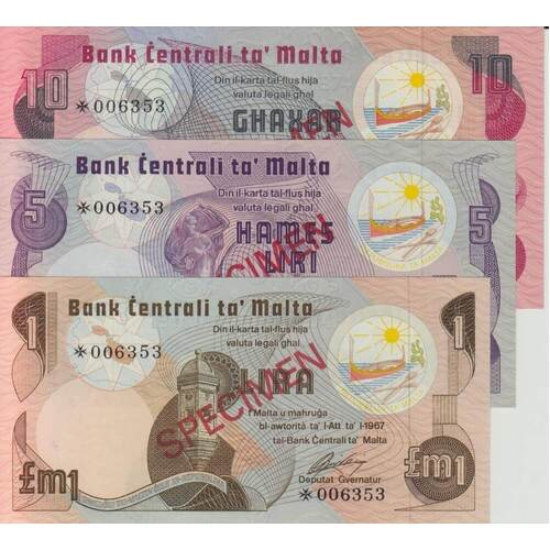 1978 Malta Three Note Specimen Set Pick Cs1 Unc
