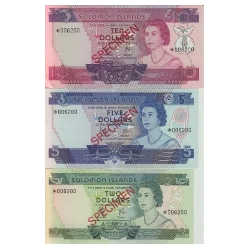 1978 Solomon Islands Three Note Specimen Set Pick Cs1 Unc