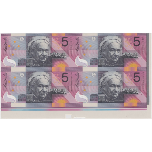2001 Uncut Block of Four Five Dollar Notes Centenary of Federation