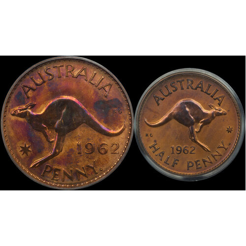 1962 Perth Proof Copper Pair 1d - 1/2d PCGS PR64-65RB