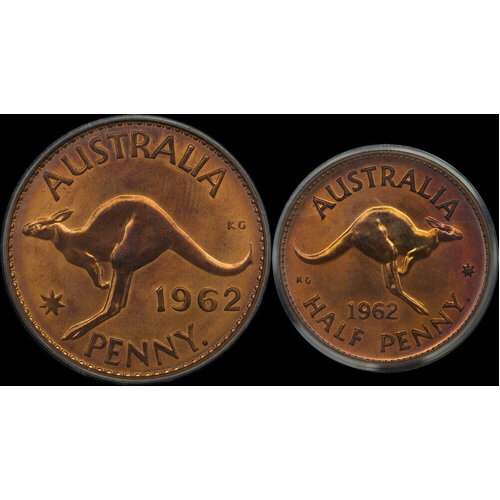 1962 Perth Proof Copper Pair 1d - 1/2d PCGS PR66RB