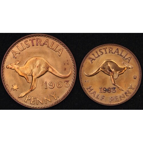 1963 Perth Proof Copper Pair (Penny and Halfpenny) about FDC