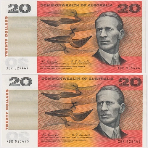 1968 $20 Note Consecutive Pair Coombs/Randall R402 Uncirculated