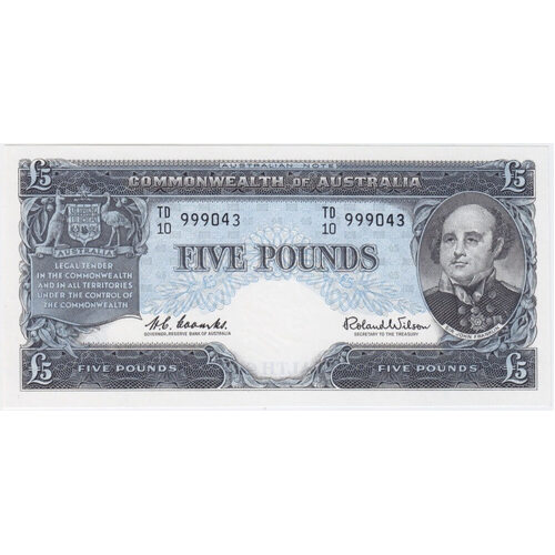 1960 Five Pound Coombs/Wilson R50 Uncirculated TD10 Last Prefix - Ex RBA Archives