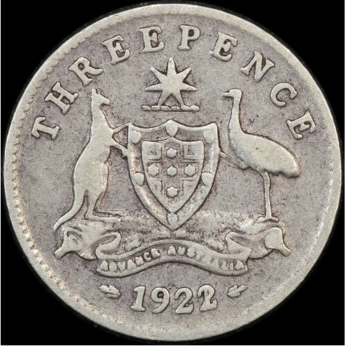 1922/21 Overdate Threepence PCGS F15