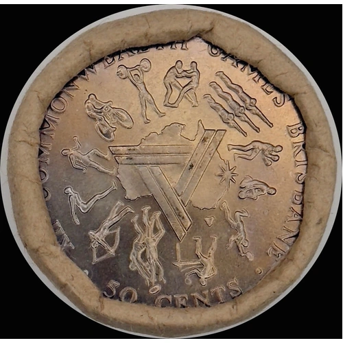 1982 50 Cent Coin Mint Roll Brisbane Commonwealth Games Heads/Tails