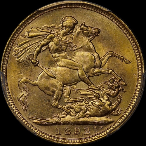 1892 Melbourne Jubilee Head Sovereign Unc (PCGS MS61)