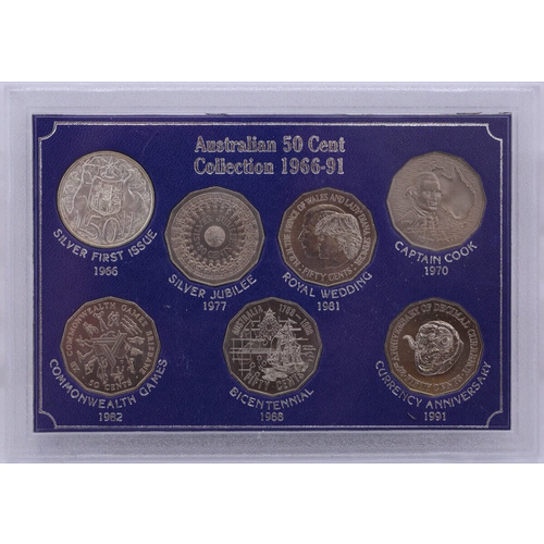 1966-1991 Unofficial 50 Cent Type Set Contains 7 Unc Coins