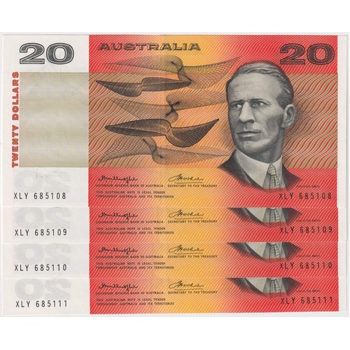 1976 $20 Note Run of 4 Gothic Centre Knight/Wheeler R406A about Unc