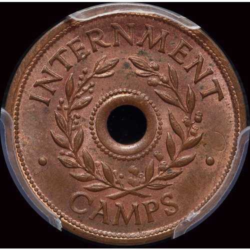 1942 One Shilling Internment Token Choice Unc (PCGS MS 64RB)