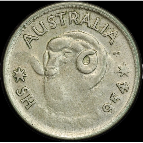 1954 Shilling Struck Through Grease Error good EF