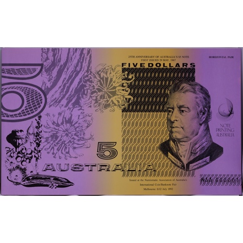 1992 Five Dollar Uncut Horizontal Pair