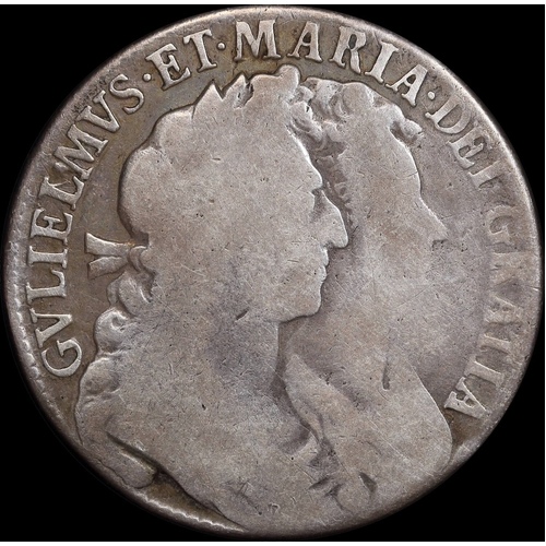 1689 Silver Half Crown William And Mary S#3434 Very Good