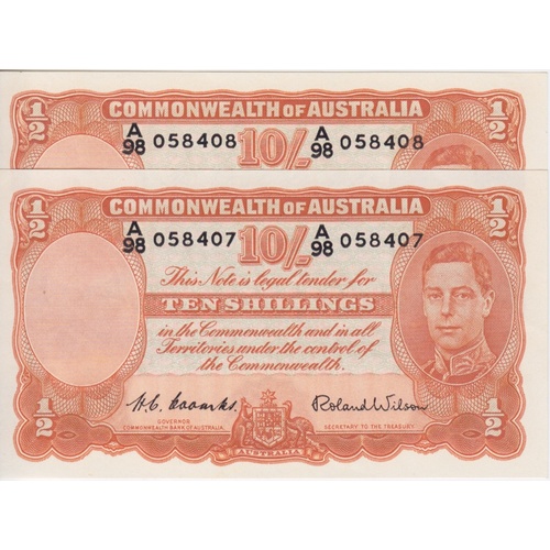 1952 Ten Shilling Pair Coombs/Wilson R15 Uncirculated