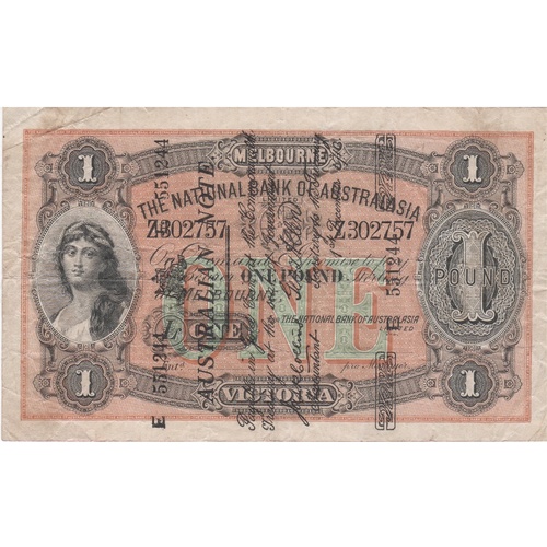 1910 Superscribed ¬£1 Note National Bank of Australasia R#S50 about VF